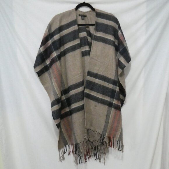 DO EVERYTHING IN LOVE | OS - one size | Plaid Fringed Poncho with Neutral Tones - Picture 1 of 16